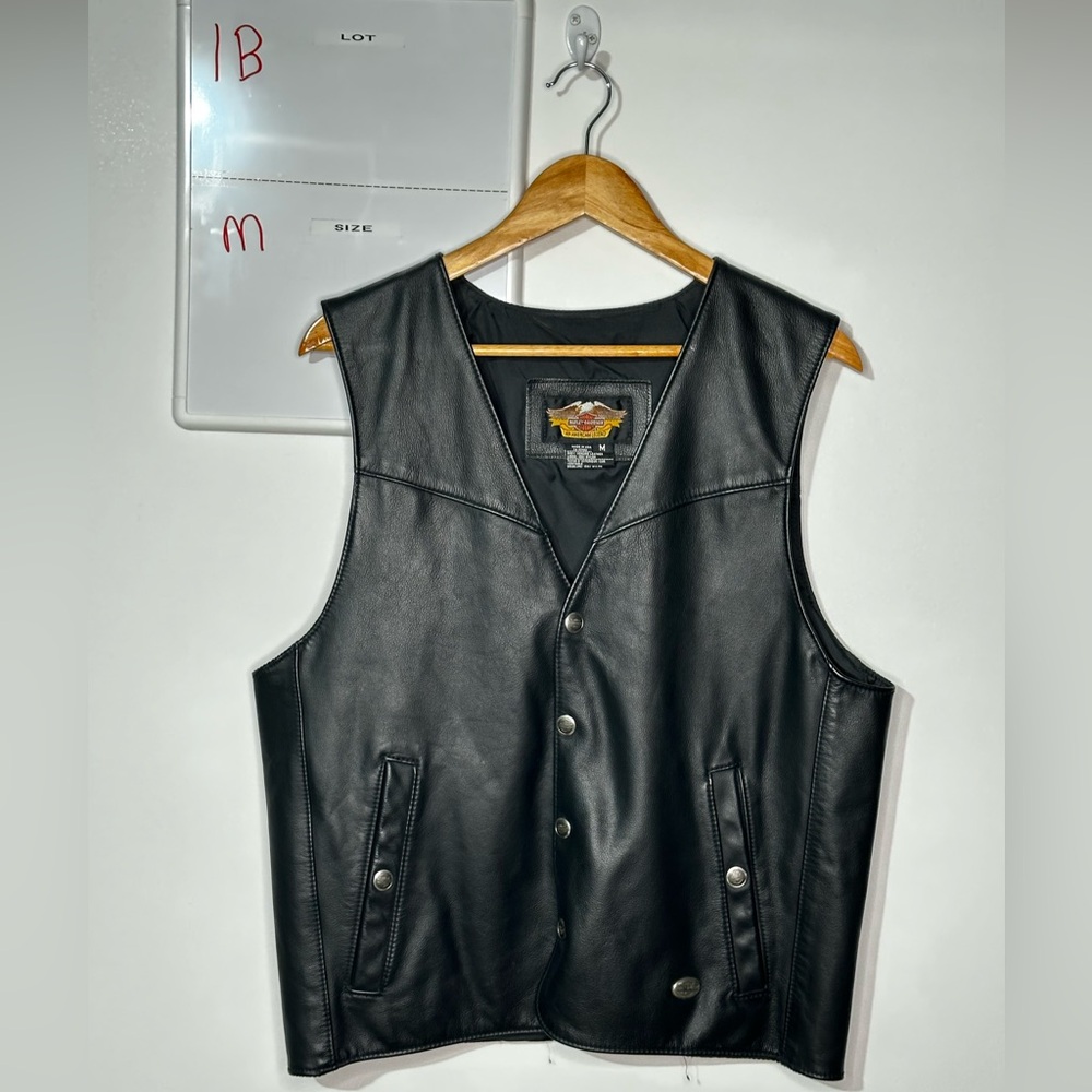 Harley Davidson Black Leather Vest Sz-M